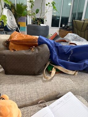 Michael Kors Brown Logo Toiletry Bag with Tan Trim